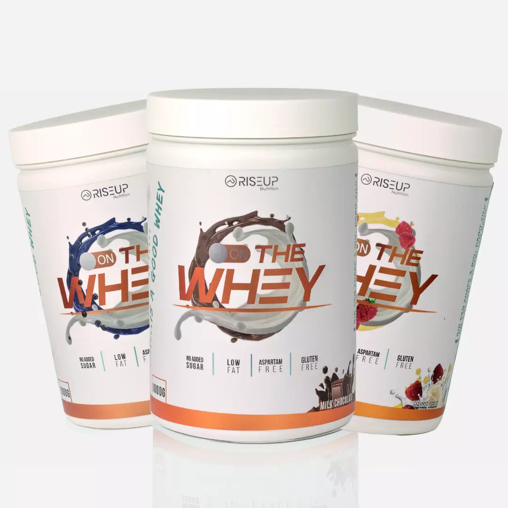 RiseUp On the Whey Proteinpulver in vier Geschmacksrichtungen